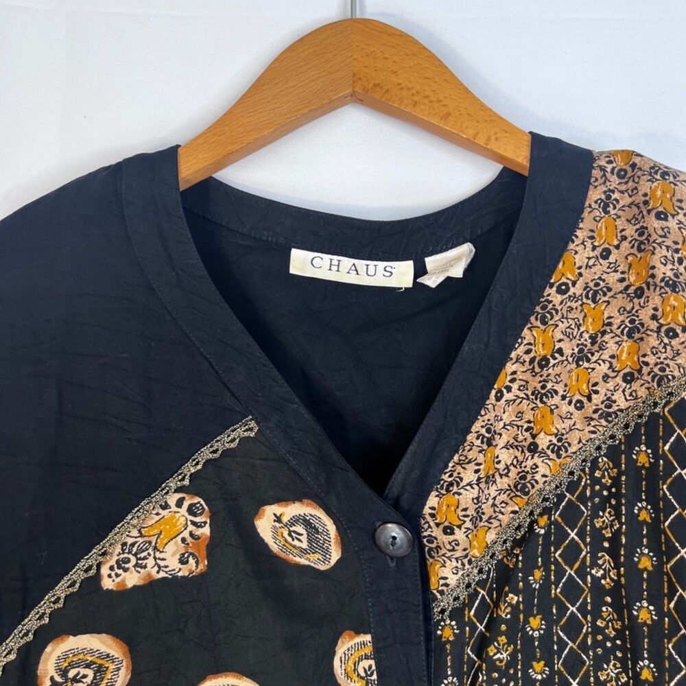 Chaus Black Mixed Print Patchwork Patchy Button F… - image 3